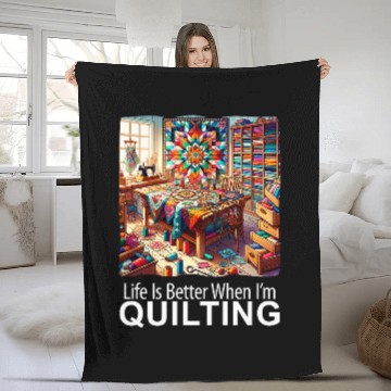 Discover Life Is Better When I m Quilting Patchwork Quilt Baseball Tees Fleece Blankets