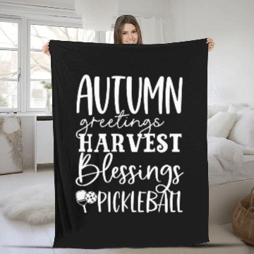 Discover Pickleball Autumn Greetings Harvest Blessings White Fleece Blankets