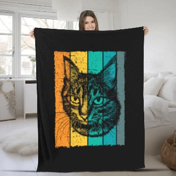 Discover Cat face drawing retro Baseball Tees Fleece Blankets