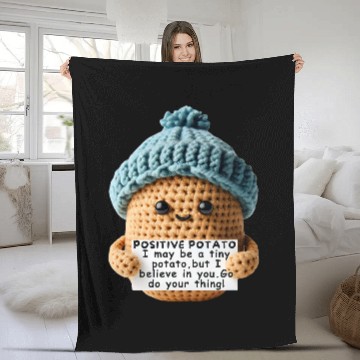 Discover Funny Positive Potato Knitted Potato Crochet Inspirational Baseball Tees Fleece Blankets