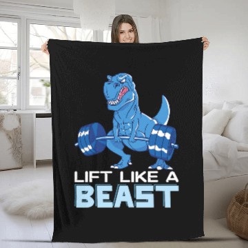 Discover Lift Like A Beast Dino Weightlifting Workout Bodybuilding Fleece Blankets
