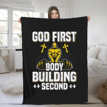 Discover God First Bodybuilding Second Weightlifting Workout Zip Fleece Blankets