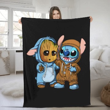 Discover Disney Groot and Stitch Friends Funny Fleece Blankets