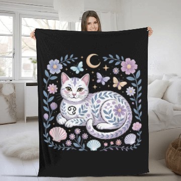 Discover Cancer Zodiac Cat Mystical Art Fleece Blankets