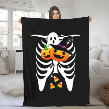 Discover Halloween Skeletons Pumpkin Candy Corn 1 Fleece Blankets