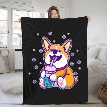 Discover Cute Kawaii Corgi Dog Drinking Bubble Tea Boba Milk Tea Baseball Tees Fleece Blankets