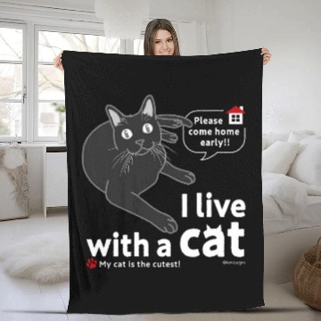 Discover I live with a cat CAT Solid Black version Baseball Tees Fleece Blankets