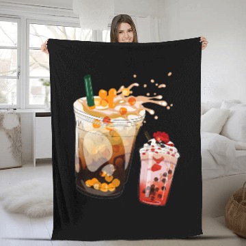 Discover Bubbles Tapioca Milk Tea with Boba Beads Fleece Blankets