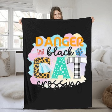 Discover Funny Danger black cats Crossing Graphic Patchwork 1 Fleece Blankets