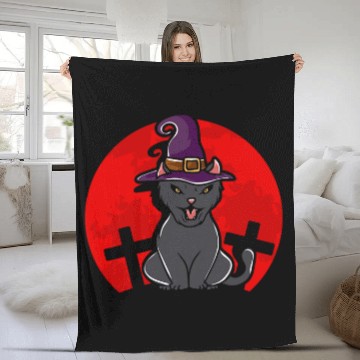 Discover Halloween Scary black cats Blood Moon 1 Fleece Blankets