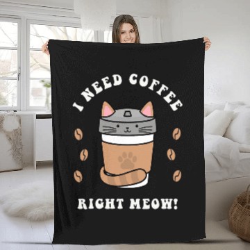 Discover Cute Kawaii Cat I Need Coffee Right Meow Funny Cat Coffee 2 Baseball Tees Fleece Blankets