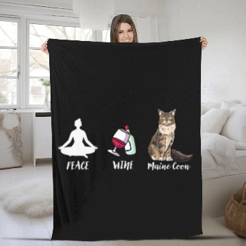 Discover Cute Main Coon Cat Design Peace Wines Maine Coon Fleece Blankets