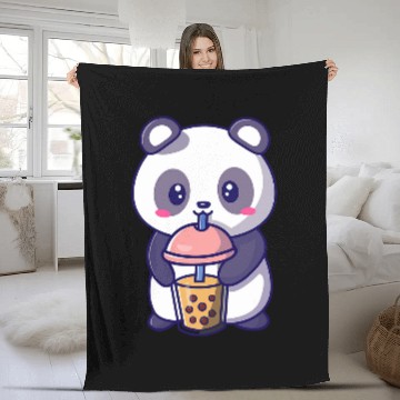 Discover Cute Panda Bubble Tea Boba Milk Tea Kawaii Gift Idea Fleece Blankets