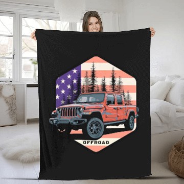 Discover Jeep Gladiator JT US Flag - Offroad 3D Fleece Blankets