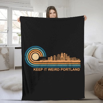 Discover Keep It Weird Portland Oregon Skyline Retrokeep it Fleece Blankets