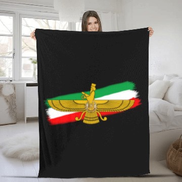 Discover Iran Flag Faravahar Lion Sun Fleece Blankets