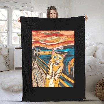 Discover The scream of the cat Fleece Blankets
