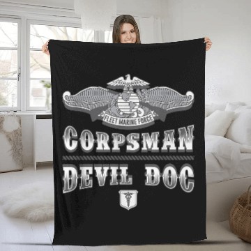 Discover Navy Corpsman Devil Doc FMF 8404 Fleece Blankets