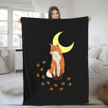 Discover Fox & Paw Under A Moon Fleece Blankets Gifts For Fox Lover
