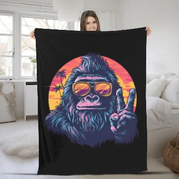 Discover Gorilla on Vacation with a Sunset Peace Sign Fleece Blankets