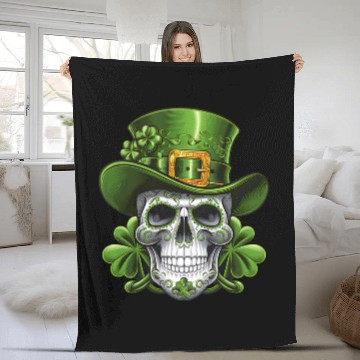 Discover Sugar Skull St Patrick's Day Shamrock Fleece Blankets