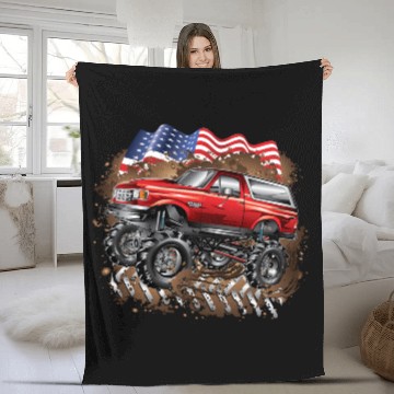 Discover Mud Truck Ford Bronco Fleece Blankets