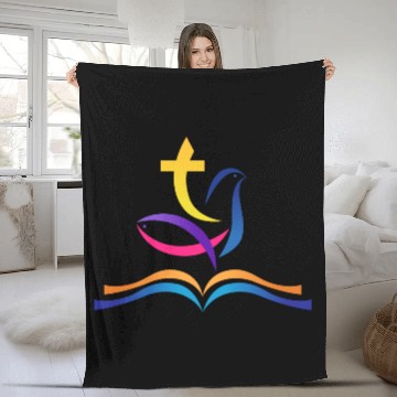 Discover religion dove fish cross Fleece Blankets