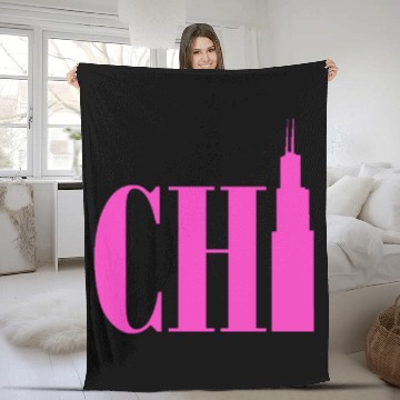 Discover Chicago - Neon Pink Fleece Blankets