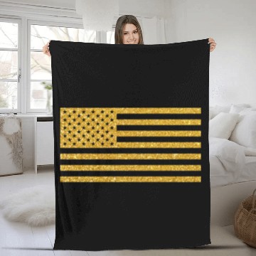 Discover US Flag Gold Glitter Fleece Blankets