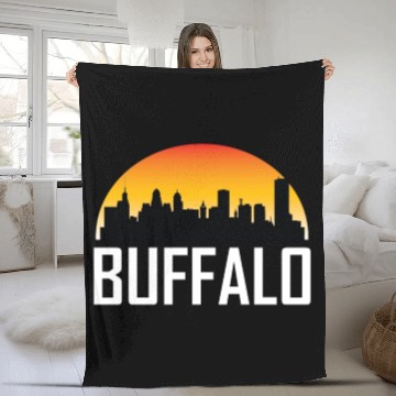 Discover Sunset Skyline Silhouette of Buffalo NY Fleece Blankets
