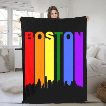 Discover Boston Massachusetts Rainbow LGBT Gay Pride Fleece Blankets