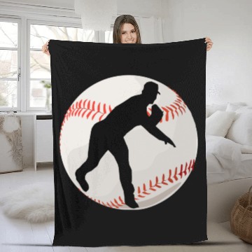 Discover Baseball Pitcher Silhouette Fleece Blankets