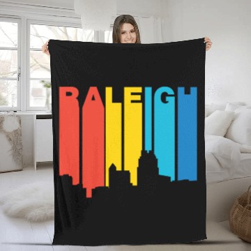 Discover Retro 1970's Style Raleigh North Carolina Skyline Fleece Blankets