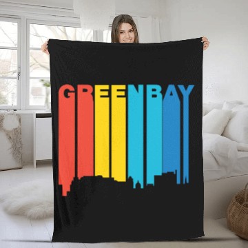Discover Retro 1970's Style Green Bay Wisconsin Skyline Fleece Blankets