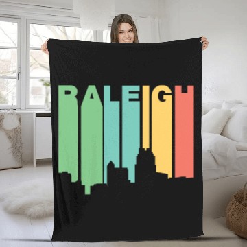 Discover Retro 1970's Style Raleigh North Carolina Skyline Fleece Blankets