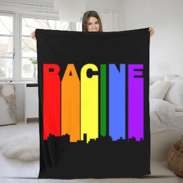 Discover Racine Wisconsin Gay Pride Rainbow Skyline Fleece Blankets