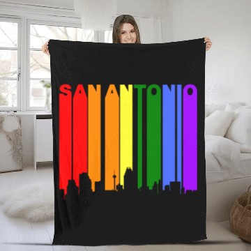 Discover San Antonio Texas Gay Pride Rainbow Skyline Fleece Blankets