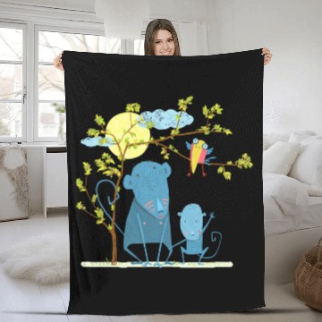 Discover Monkey with child and bird Fleece Blankets