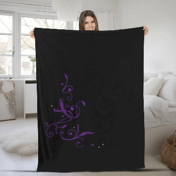 Discover Clef with music nout and flowers Fleece Blankets