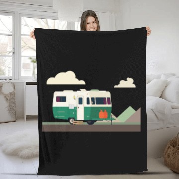 Discover camper in the mountains Fleece Blankets