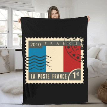 Discover france post stamp Fleece Blankets