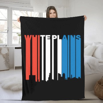 Discover Red White And Blue White Plains New York Skyline Fleece Blankets