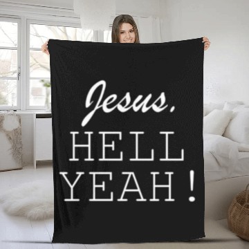 Discover Jesus HELL Yeah White Courier Font Fleece Blankets