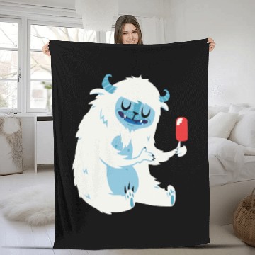 Discover Yeti eating ice cream Fleece Blankets