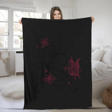 Discover Cherry Blossoms with Butterfly Ornament Fleece Blankets
