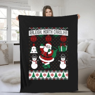 Discover Christmas Ugly Sweater Raleigh North Carolina Fleece Blankets