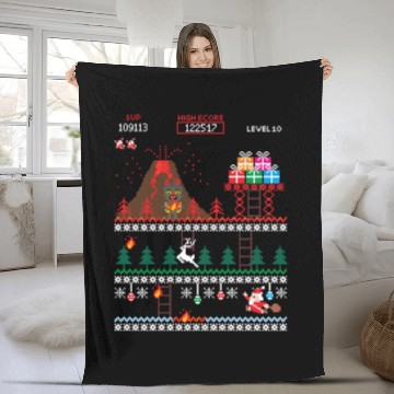 Discover Santa vs Krampus: Merry 8-bit Christmas Fleece Blankets