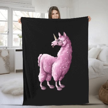 Discover Fluffy llama unicorn pink illustration cartoon Fleece Blankets