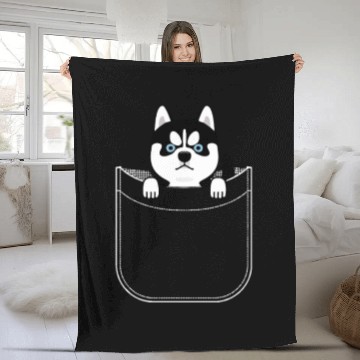 Discover Husky In Pocket Funny Cute Puppy Expression Fleece Blankets