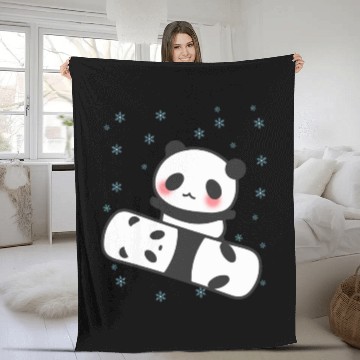 Discover Panda Snowboard Funny Face Cute Blush Cheers Fleece Blankets